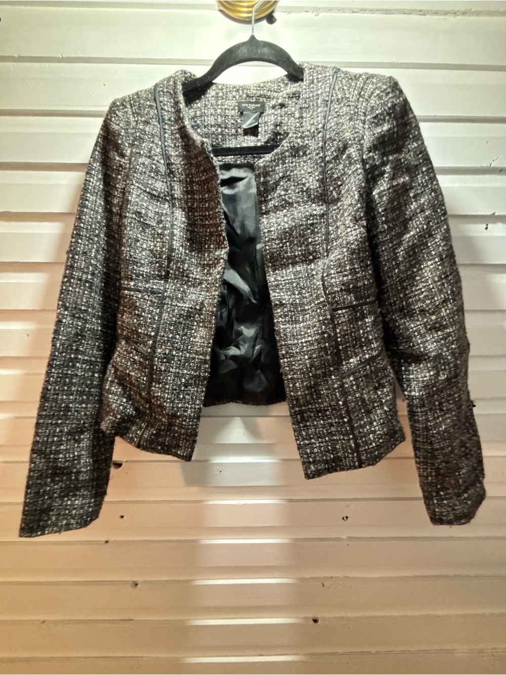 Ann Taylor Black & Gray Tweed Open-Front Blazer